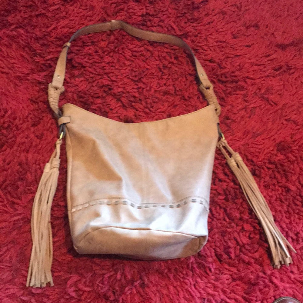 Leather Tasseled Tan Purse